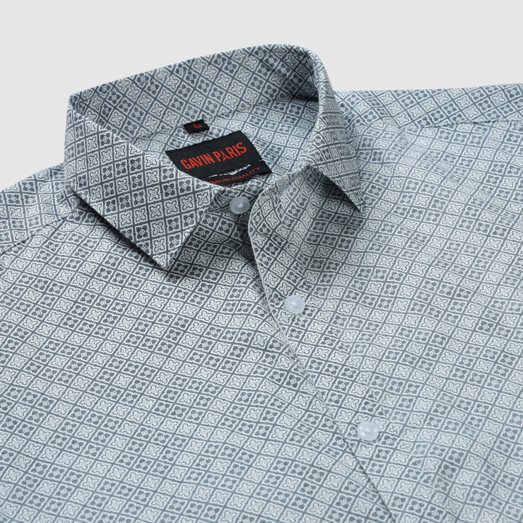 Micro Geometric Print Full Sleeve Shirt - Grey and White (GP244)