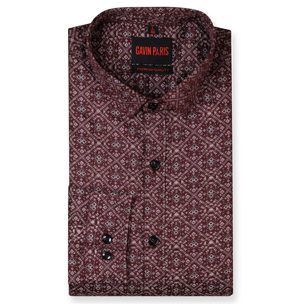 Maroon Geometric Pattern Full Sleeve Shirt (GP250)