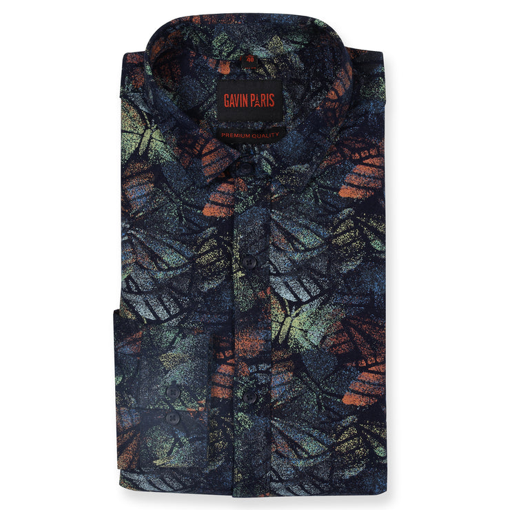 Abstract Multicolor Leaf Print Full Sleeve Shirt (GP140)