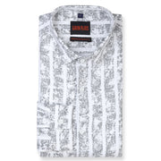 White Striped Full Sleeve Shirt with Intricate Grey Print (GP261)