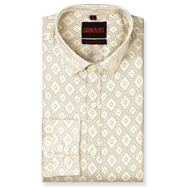 Geometric Print Full Sleeve Shirt - Beige and Cream (GP240)