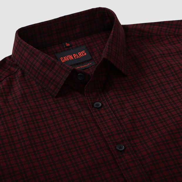 Red and Black Gingham Check Men's Full Sleeve Shirt (GP280)