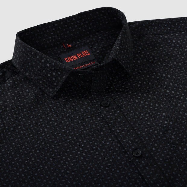 Black Geometric Dot Pattern Men's Full Sleeve Shirt With Pocket (GP303)