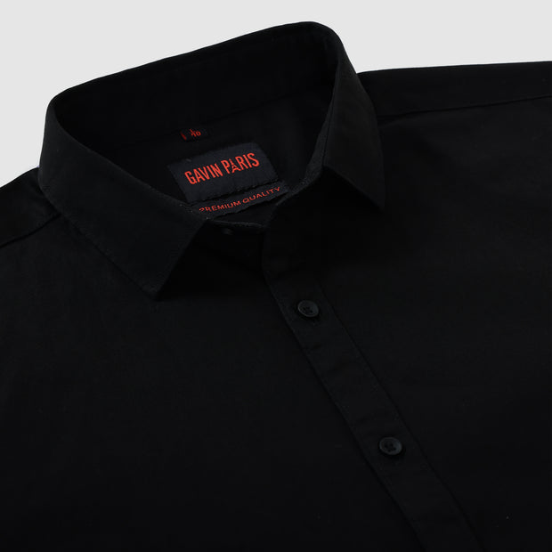 Jet Black Solid Men's Full Sleeve Shirt (GP318)