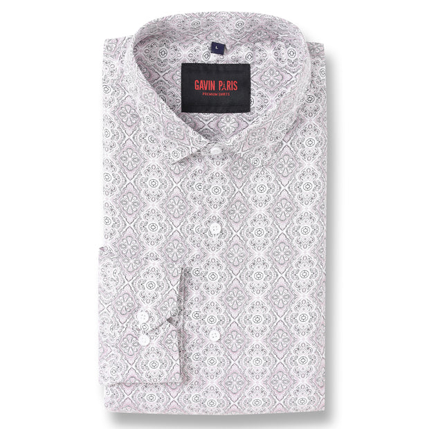 MENS WHITE PINK PRINTED FULL SLEEVE SHIRT (GP011)