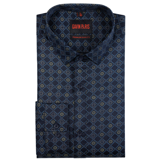 Navy Blue Diamond Pattern Full Sleeve Shirt (GP195)