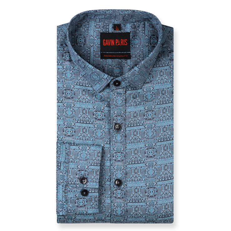 Blue Ethnic Pattern Full Sleeve Shirt (GP249)