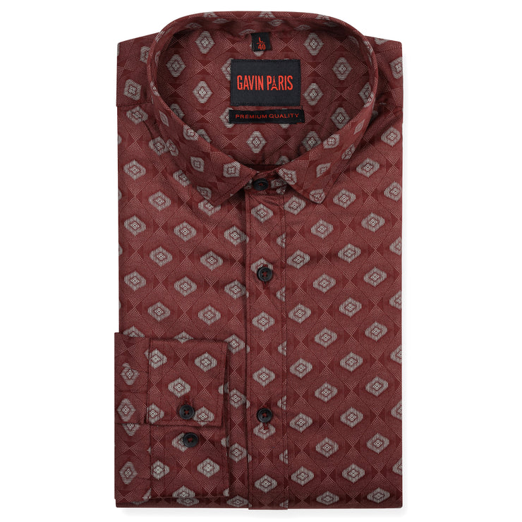 Maroon Geometric Full Sleeve Shirt (GP185)