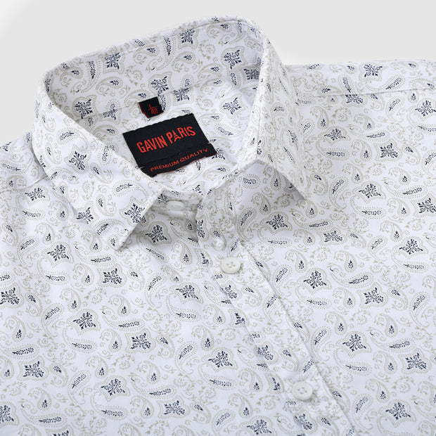 Off-White Paisley Design Men's Full Sleeve Shirt (GP299)