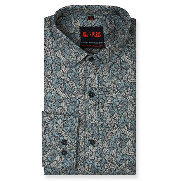 Leaf Print Full Sleeve Shirt - Teal Green (GP223)