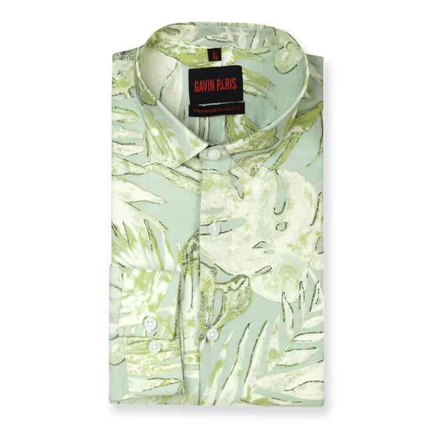 Abstract Floral Print Full Sleeve Shirt - Mint Green (GP231)