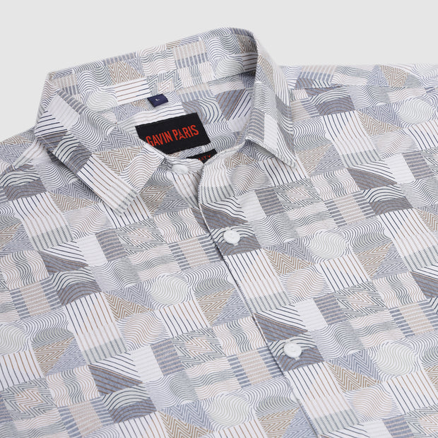 Abstract Geometric Full Sleeve Shirt - Ivory and Grey (GP214)