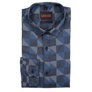 Full-Sleeve Blue Geometric Pattern Shirt (GP205)