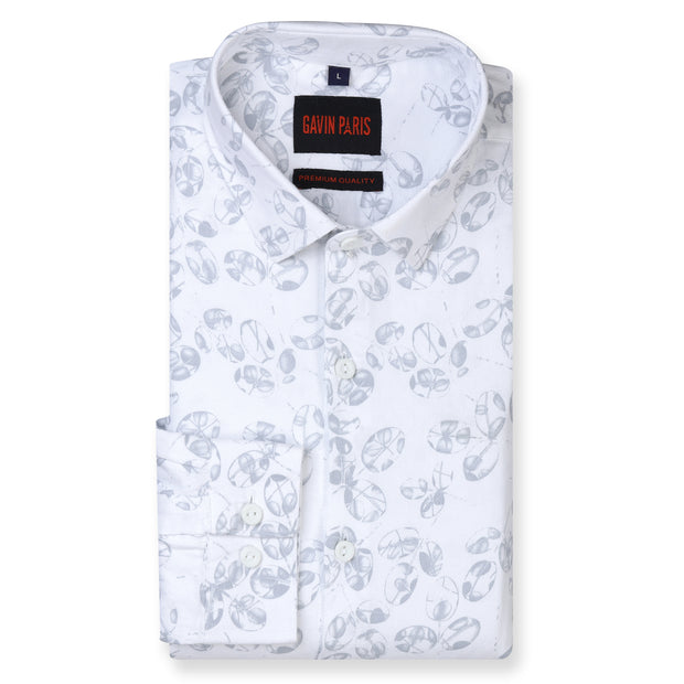 White Full Sleeve Shirt with Subtle Leaf Print (GP265)