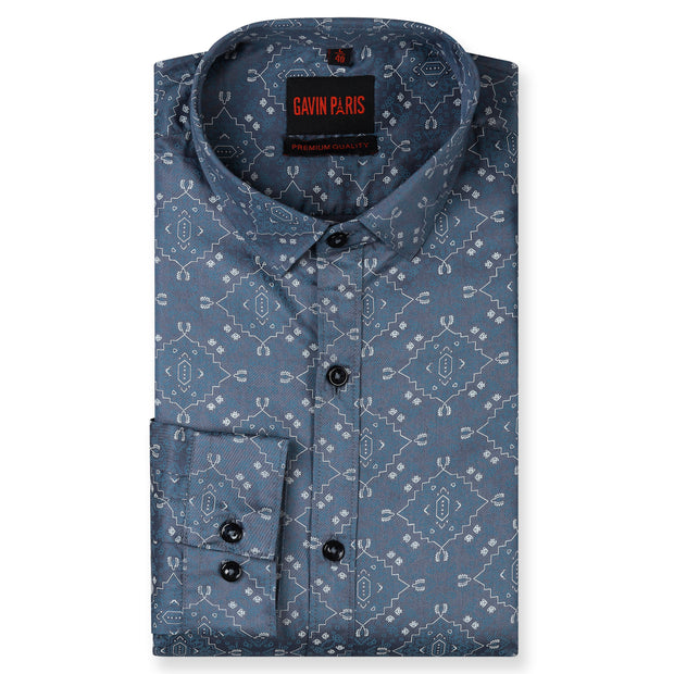 Mandala Print Full Sleeve Shirt - Navy Blue (GP247)