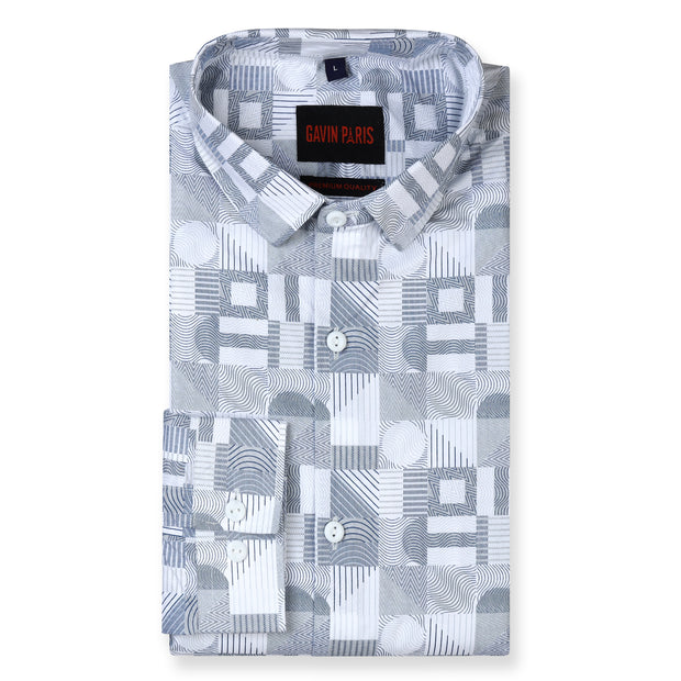 Abstract Geometric Full Sleeve Shirt - White and Blue (GP215)