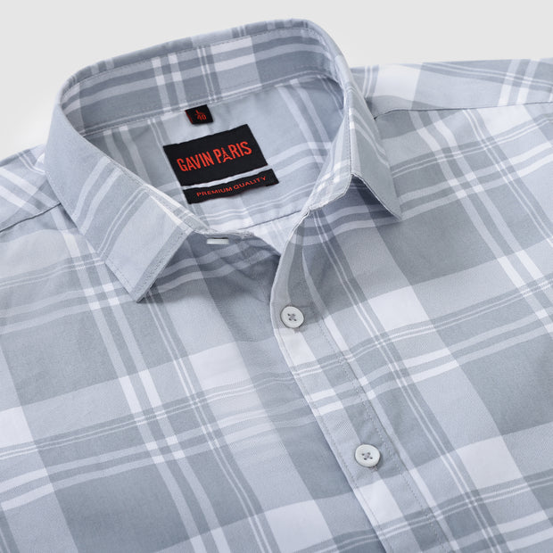 Gray Plaid Pattern Men's Full Sleeve Shirt (GP284)