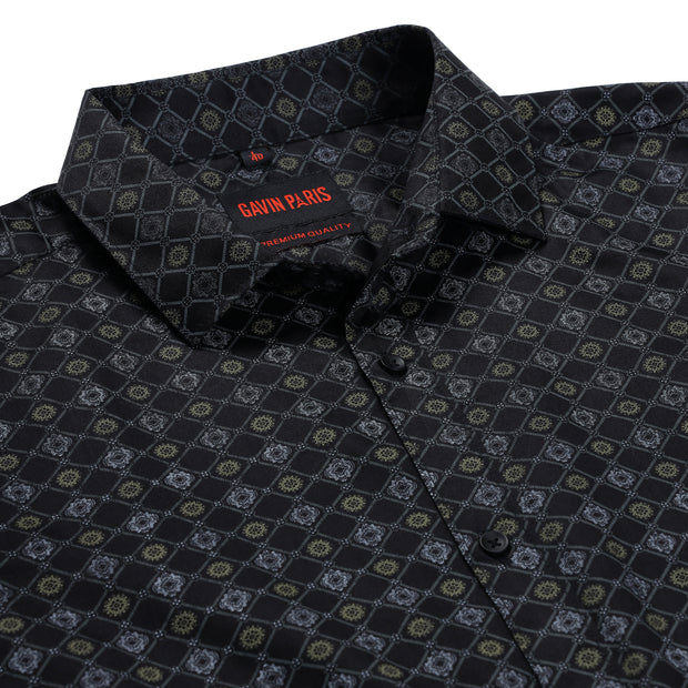 Black and Gold Diamond Pattern Full Sleeve Shirt (GP196)