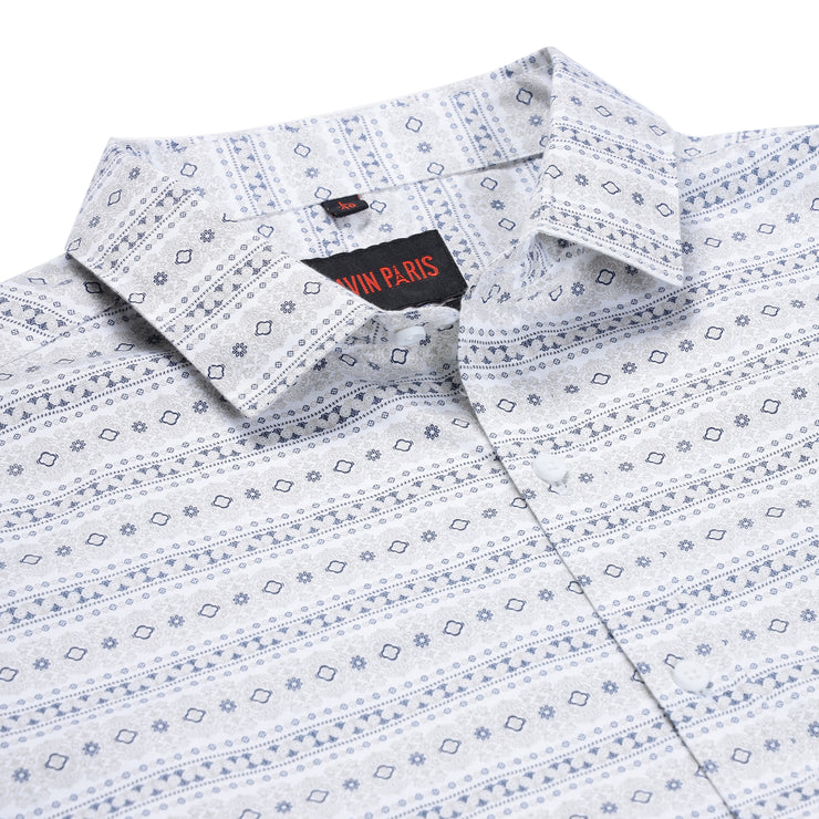 Full-Sleeve Light Blue Geometric Pattern Shirt (GP151)