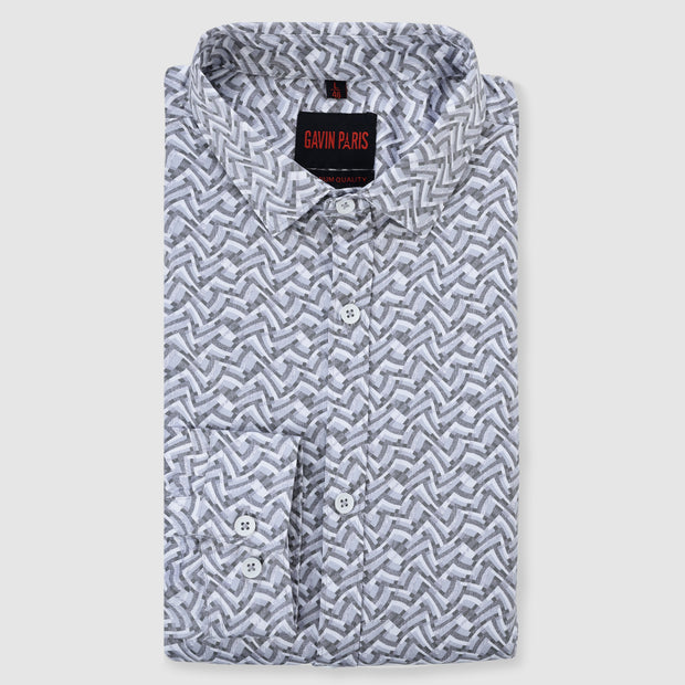 White and Gray Maze Print Men's Full Sleeve Shirt (GP293)