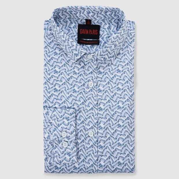 White and Blue Maze Print Men's Full Sleeve Shirt (GP295)