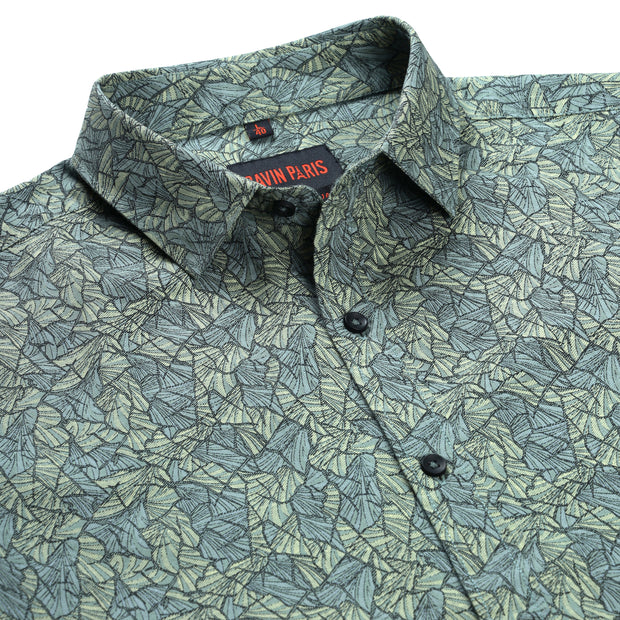 Leaf Print Full Sleeve Shirt - Olive Green (GP222)