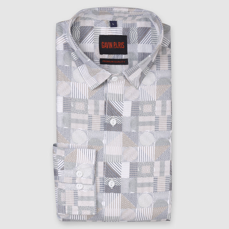 Abstract Geometric Full Sleeve Shirt - Ivory and Grey (GP214)