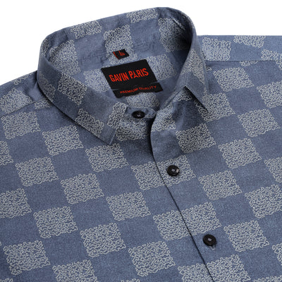 Blue Checkered Maze Pattern Full Sleeve Shirt (GP252)