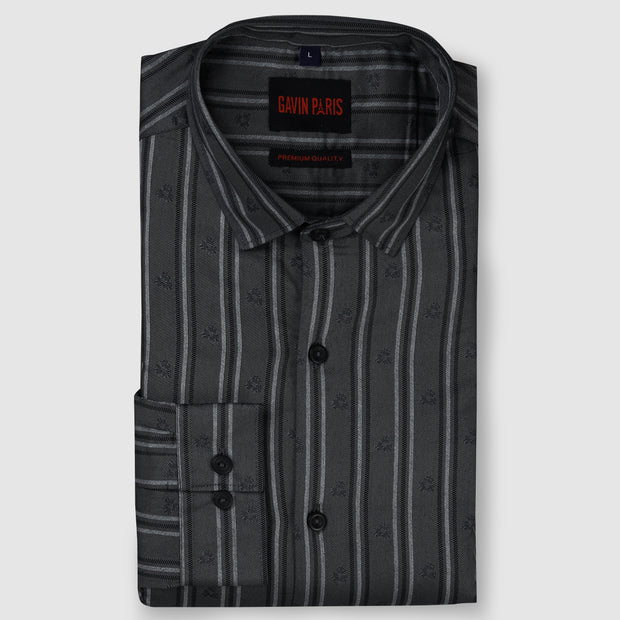 Striped Jacquard Full Sleeve Shirt - Charcoal Grey (GP220)