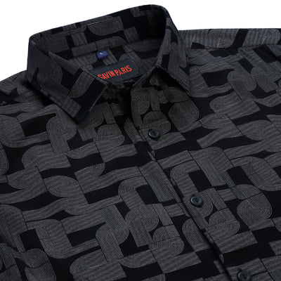 Black Full Sleeve Shirt with Modern Geometric Pattern (GP262)