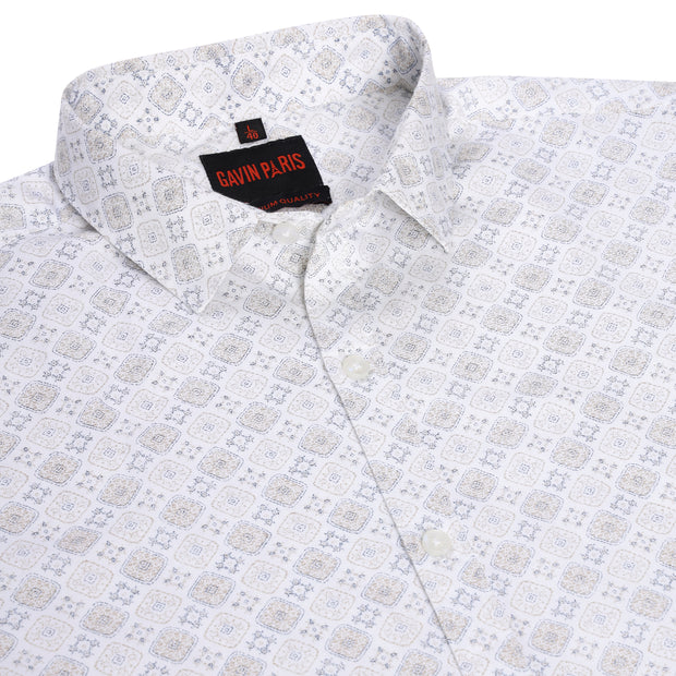 Geometric Print Full Sleeve Shirt - White and Grey (GP238)