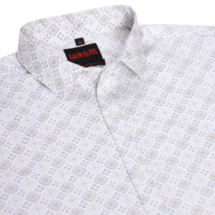 Geometric Print Full Sleeve Shirt - White and Grey (GP238)