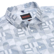 Abstract Geometric Full Sleeve Shirt - White and Blue (GP215)