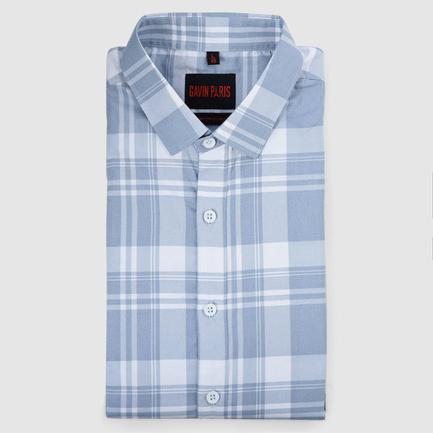 Blue and White Grid Pattern Men's Full Sleeve Shirt (GP286)