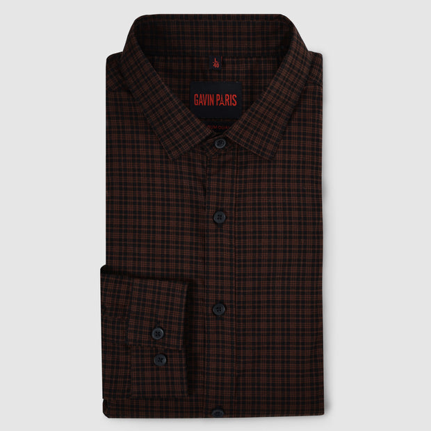 Brown Gingham Check Men's Full Sleeve Shirt (GP278)