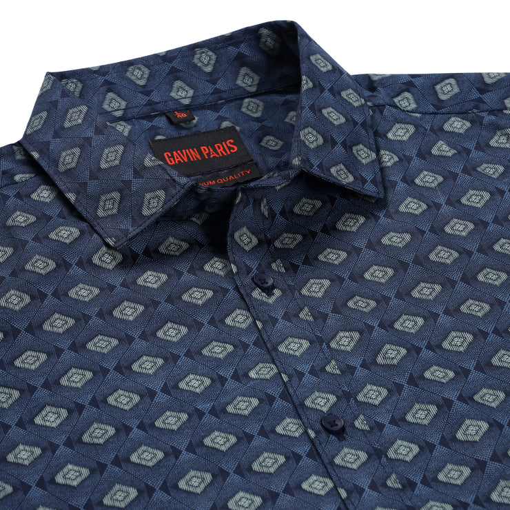 Navy Blue Geometric Full Sleeve Shirt (GP184)