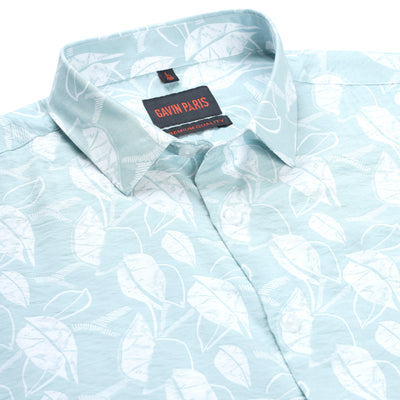 Leaf Print Full Sleeve Shirt - Aqua Blue (GP229)