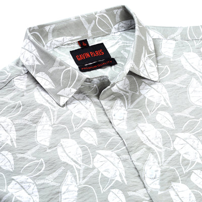 Leaf Print Full Sleeve Shirt - Light Grey (GP228)