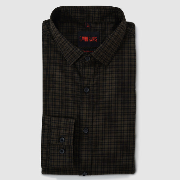 Olive Gingham Check Men's Full Sleeve Shirt (GP279)