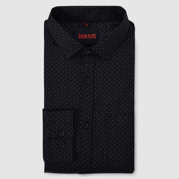 Black Geometric Dot Pattern Men's Full Sleeve Shirt With Pocket (GP303)