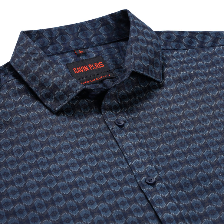 Navy Blue Patterned Full Sleeve Shirt (GP182)