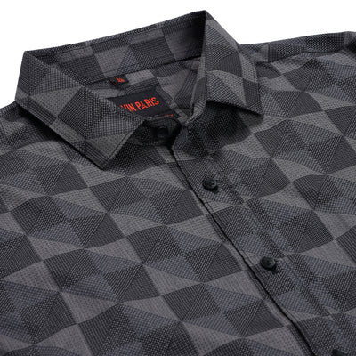 Full-Sleeve Charcoal Gray Geometric Pattern Shirt (GP203)