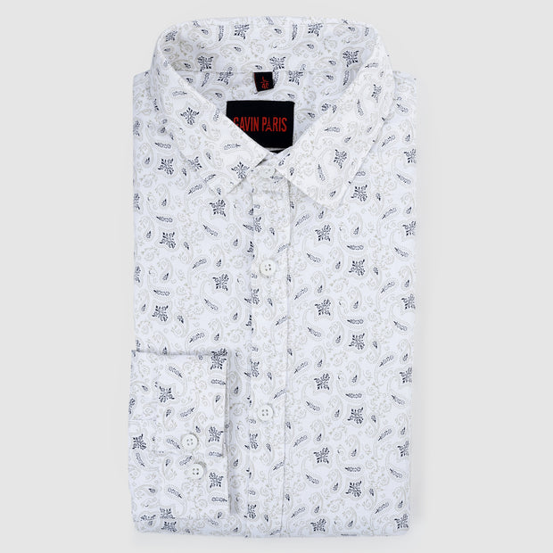 Off-White Paisley Design Men's Full Sleeve Shirt (GP299)