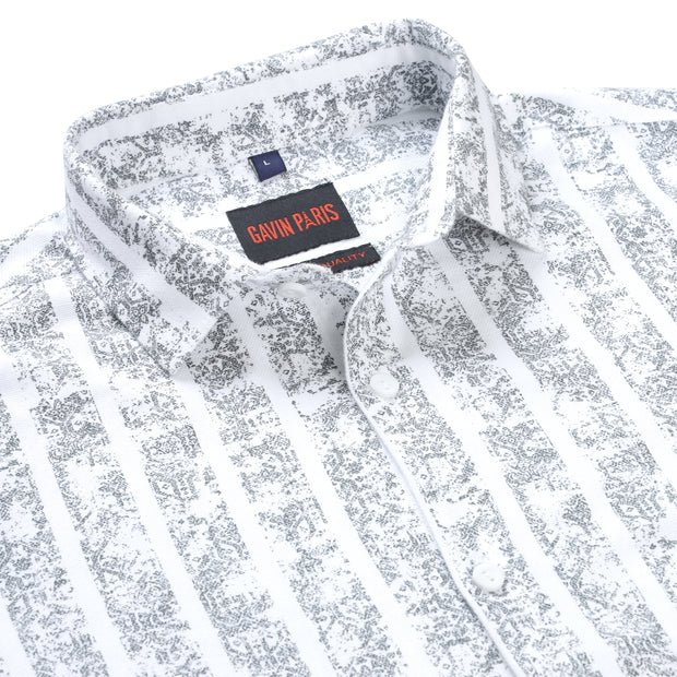 White Striped Full Sleeve Shirt with Intricate Grey Print (GP261)