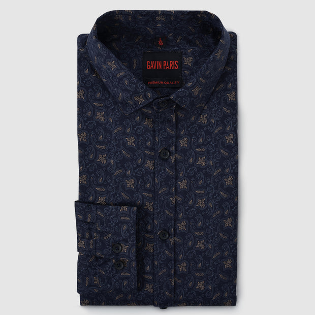 Navy Blue Paisley Motif Men's Full Sleeve Shirt (GP301)