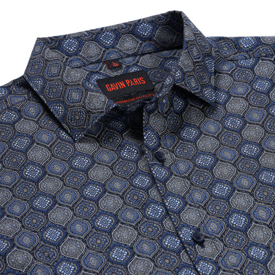 Blue Hexagonal Pattern Full Sleeve Shirt (GP191)