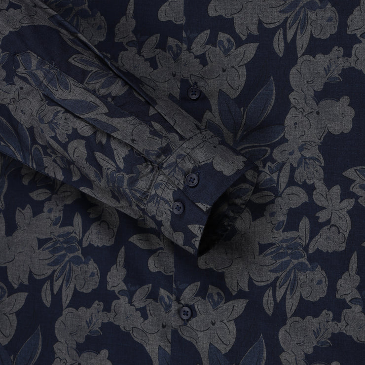 Navy Blue Floral Print Full Sleeve Shirt (GP145)