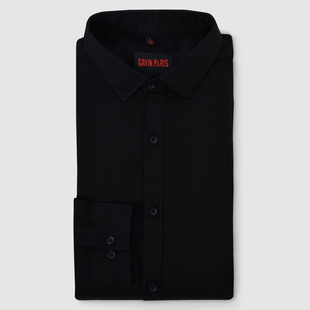 Jet Black Solid Men's Full Sleeve Shirt (GP318)