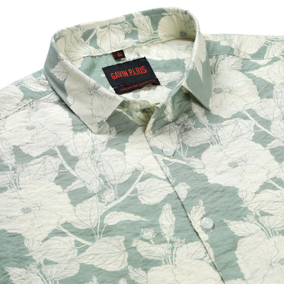 Floral Print Full Sleeve Shirt - Sage Green and Cream (GP233)