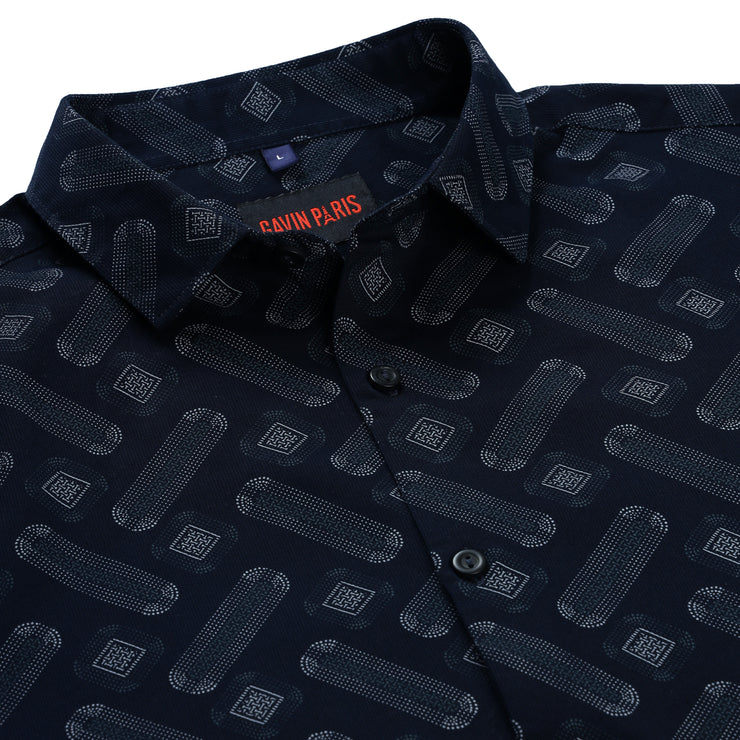 Navy Blue Abstract Pattern Full Sleeve Shirt (GP257)